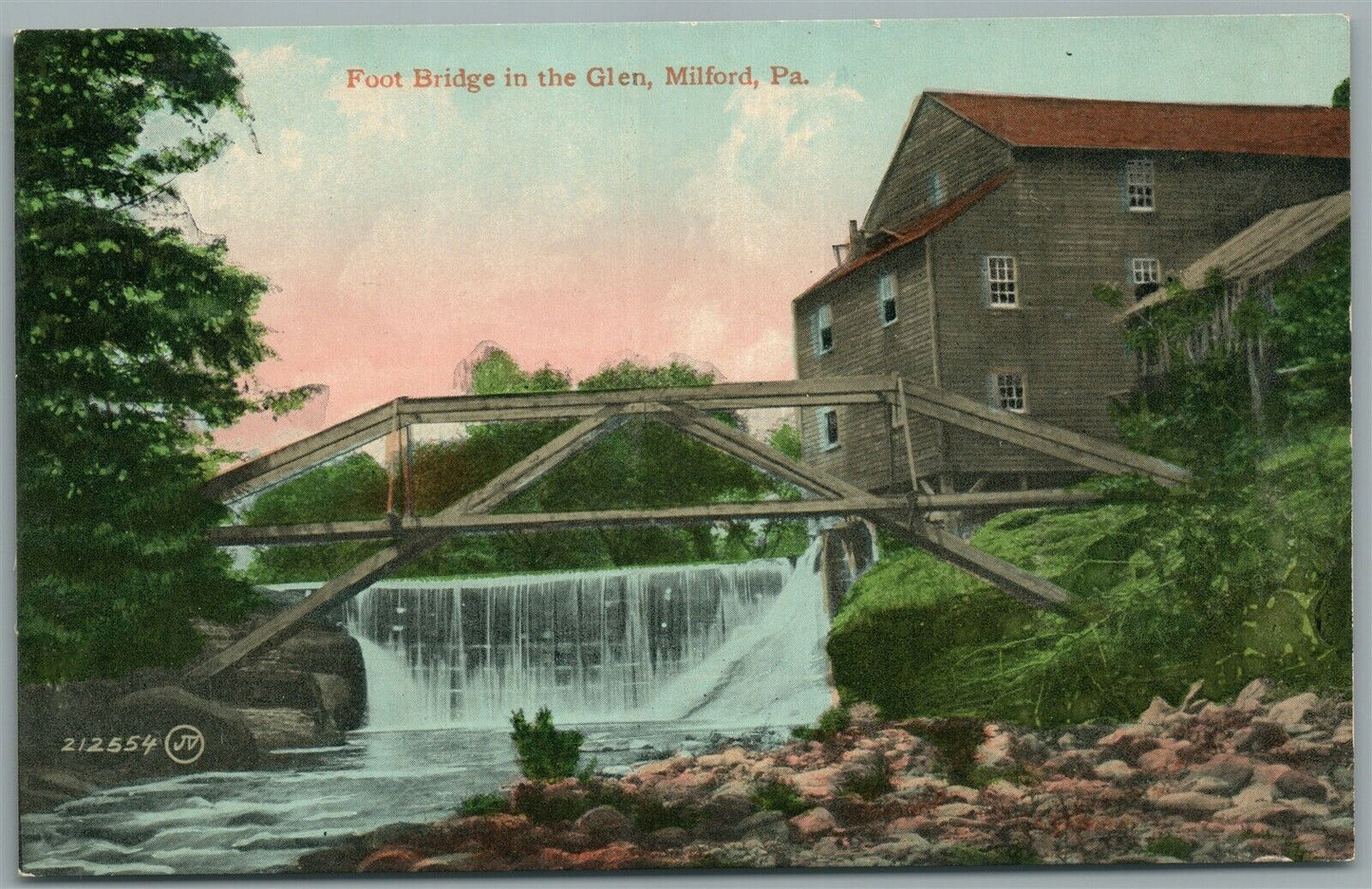 MILFORD PA FOOT BRIDGE IN THE GLEN ANTIQUE POSTCARD