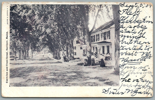 HARRISON ME ELMS INN & FRONT STREET ANTIQUE POSTCARD