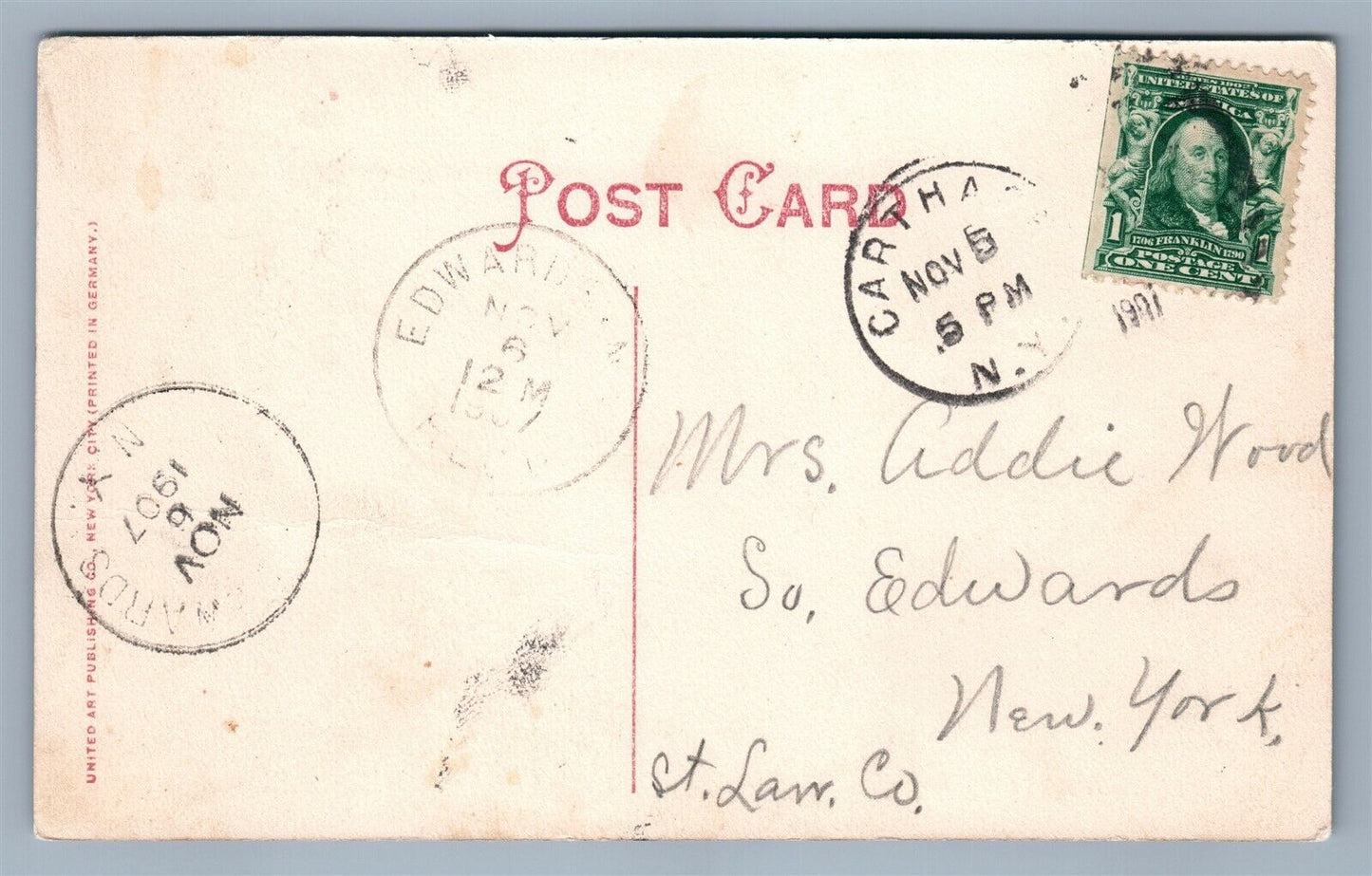 CARTHAGE NY HIGH SCHOOL 1907 ANTIQUE POSTCARD