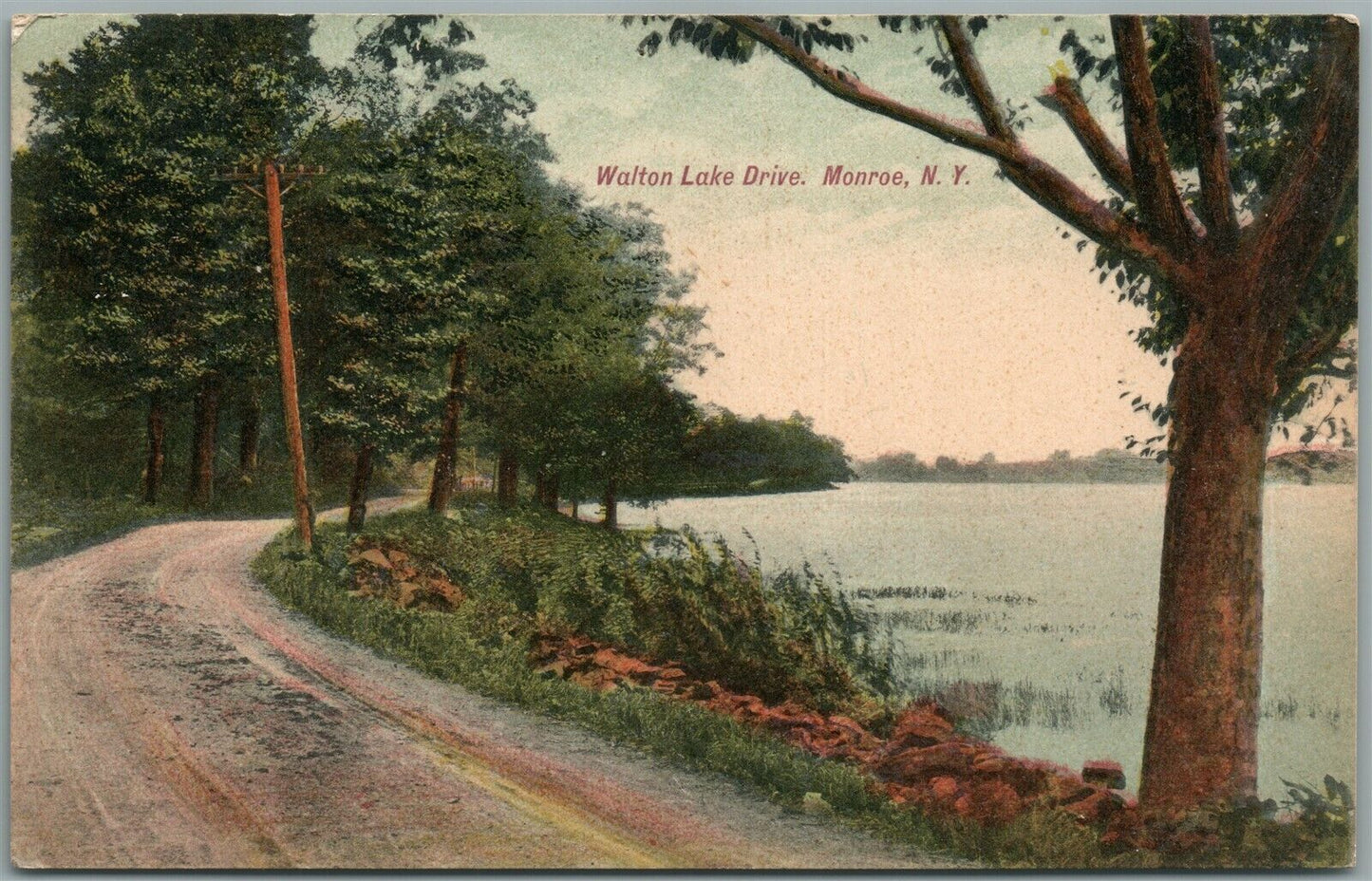 MONROE NY WALTON LAKE DRIVE ANTIQUE POSTCARD