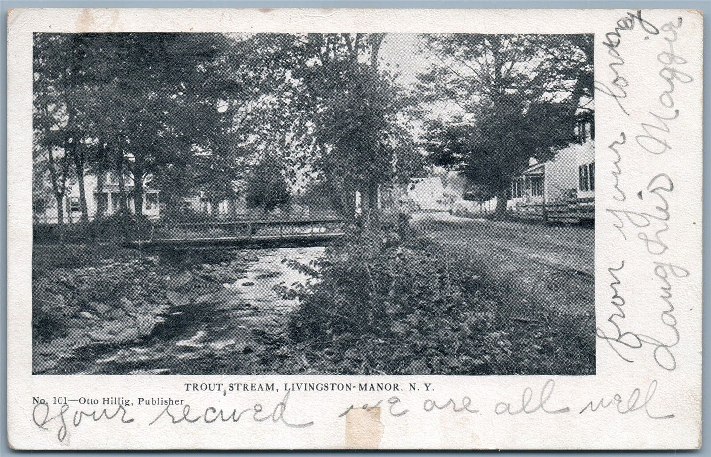 LIVINGSTON MANOR NY TROUT STREAM UNDIVIDED 1906 ANTIQUE POSTCARD