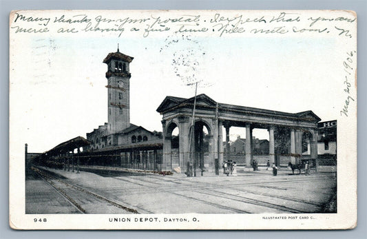 DAYTON OH RAILROAD DEPOT 1906 UNDIVIDED ANTIQUE POSTCARD railway train station