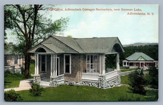 ADIRONDACKS NY POST OFFICE COTTAGES SANITARIUM ANTIQUE POSTCARD