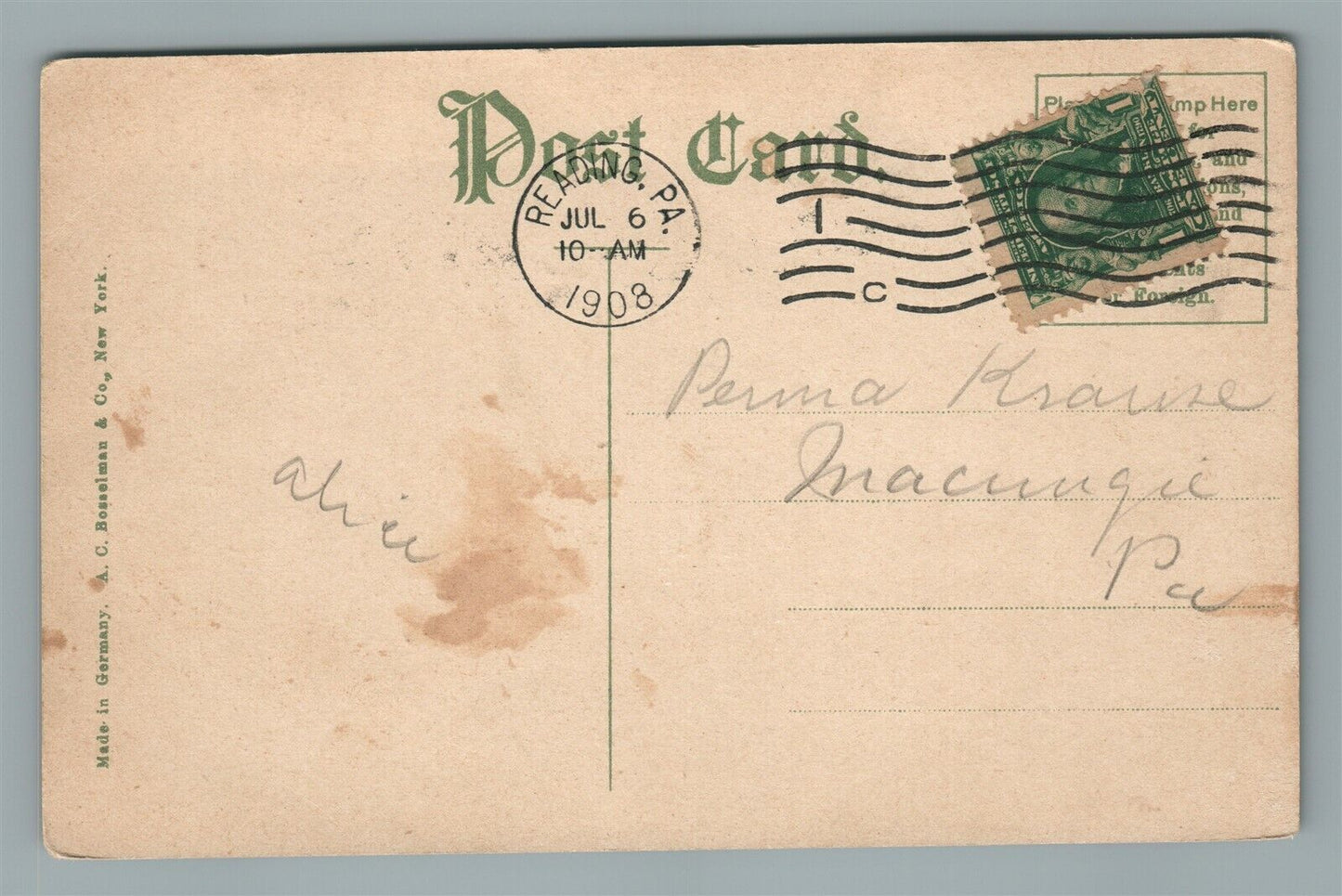 READING PA MANSION HOUSE ANTIQUE POSTCARD