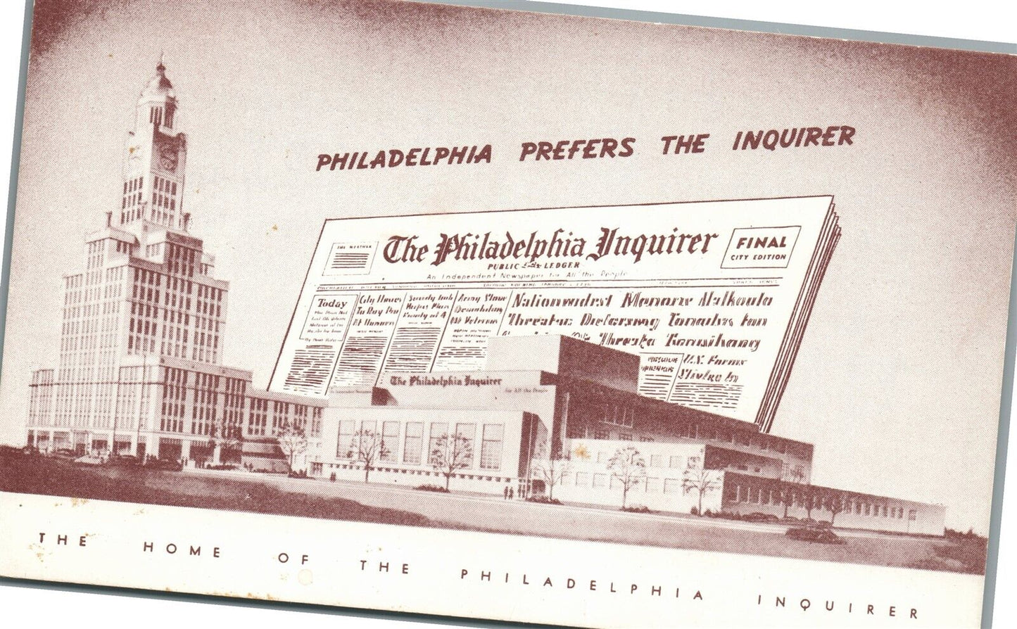 PHILADELPHIA PA INQUIRER BUILDING ANTIQUE POSTCARD