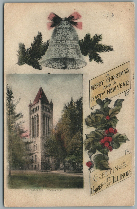 UNIVERSITY OF ILLINOIS NEW YEAR CHRISTMAS ANTIQUE POSTCARD