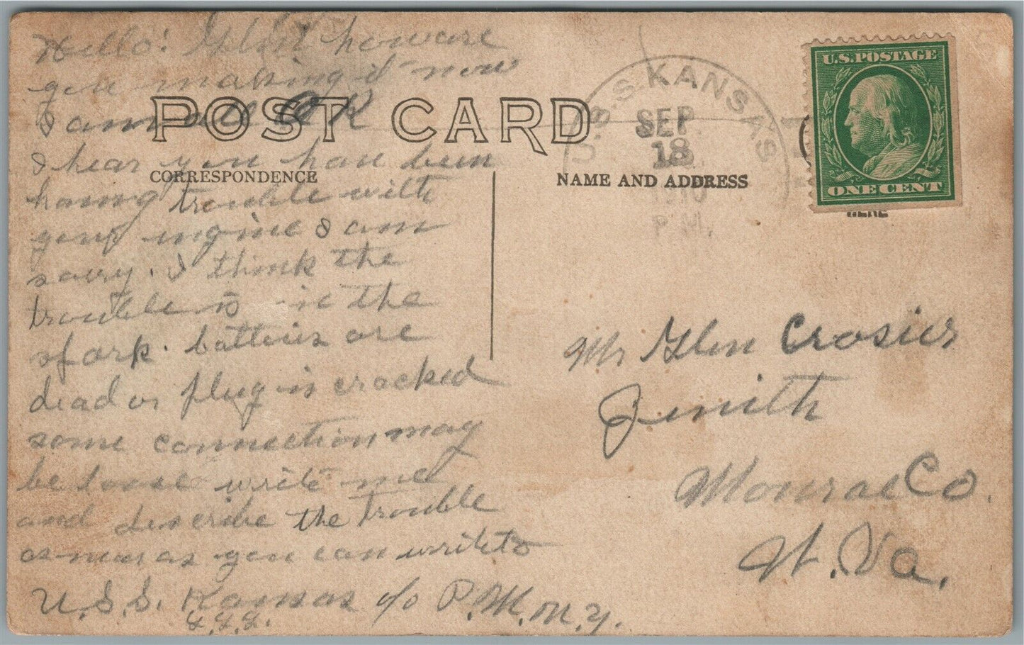 USS KANSAS CANCEL BATTLE PRACTICE ABROAD ANTIQUE REAL PHOTO POSTCARD RPPC