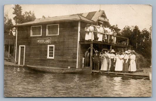 WOODLAND BOAT HOUSE ANTIQUE REAL PHOTO POSTCARD RPPC