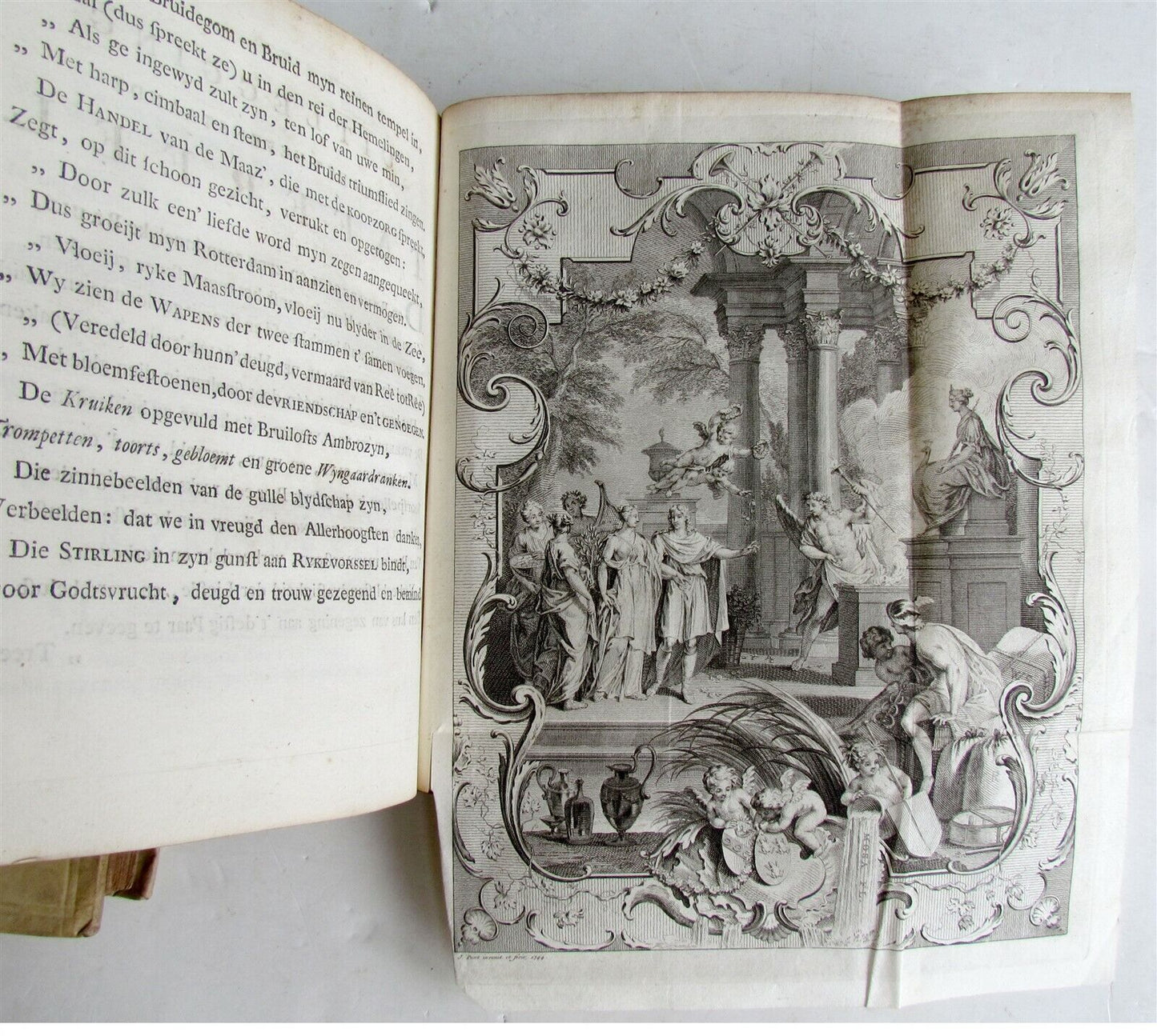 1751 3 VOLUMES VELLUM BOUND in DUTCH P. LANGENDIJK ANTIQUE w/ ENGRAVINGS