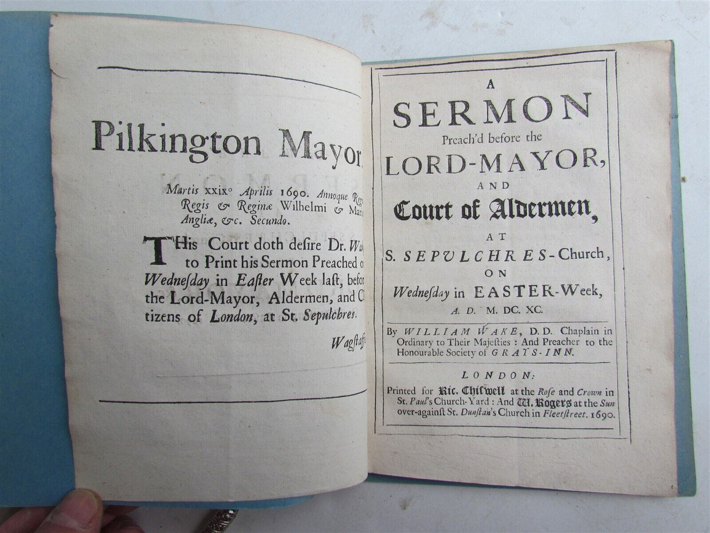 1690 Dr. Wake's SERMON at SEPULCHRES CHURCH before LORD MAYOR antique in ENGLISH