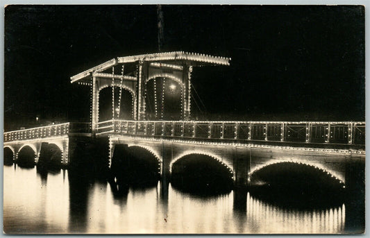 ELECTRIC DECORATED BRIDGE VINTAGE REAL PHOTO POSTCARD RPPC