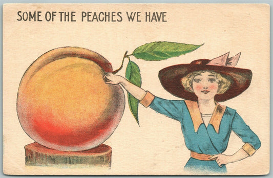 EXAGGERATED 1913 ANTIQUE POSTCARD PEACHES farming w/ CORK CANCEL