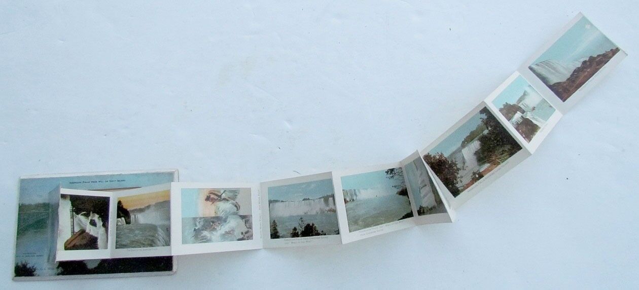 RARE VINTAGE FOLDING POSTCARD AMERICAN FALLS FROM HILL ON GOAT ISLAND NY