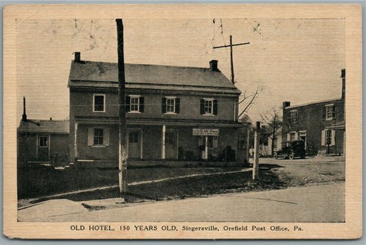 SIEGERSVILLE PA OLD HOTEL OREFIELD POST OFFICE ANTIQUE POSTCARD