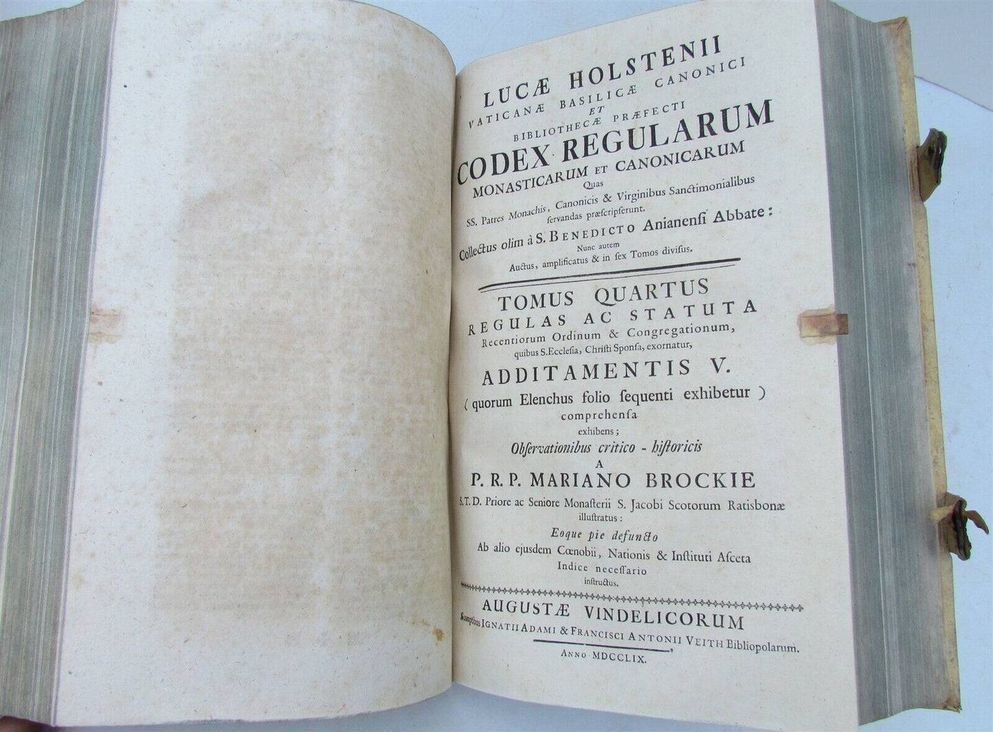 1759 PIGSKIN decorative BINDING ANTIQUE FOLIO Codex Regularum Lucae Holstenii V3