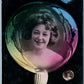 PHOTOMONTAGE GIRL in SOAP BUBBLE PIPE ANTIQUE REAL PHOTO POSTCARD RPPC