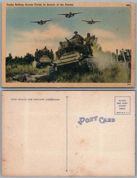TANKS & AIRPLANES WWII VINTAGE POSTCARD