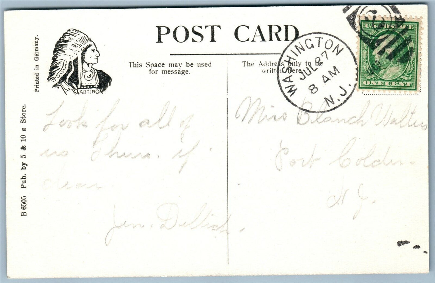 WASHINGTON NJ ST. JOSEPH'S ROMAN CATHOLIC CHURCH ANTIQUE POSTCARD
