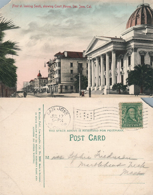 SAN JOSE CA FIRST STREET 1908 ANTIQUE POSTCARD