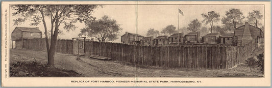 HARRODSBURG KY FORT HARROD FOLDING DOUBLE ANTIQUE POSTCARD