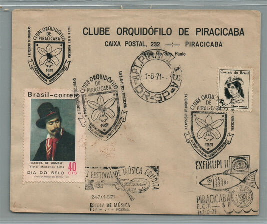 BRAZIL 1971 VINTAGE COVER ORCHID CLUB CANCEL CLUBE ORQUIDOFILO de PIRACICABA