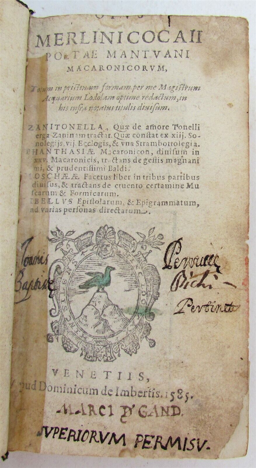 1585 ILLUSTRATED MACARONIC POETRY MERLINI COCAII antique 16th CENTURY