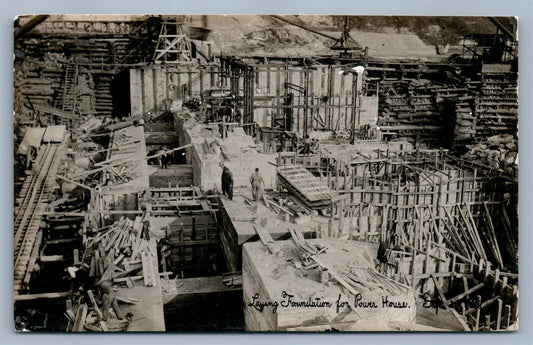 LAYING FOUNDATION FOR POWER HOUSE ANTIQUE REAL PHOTO POSTCARD RPPC