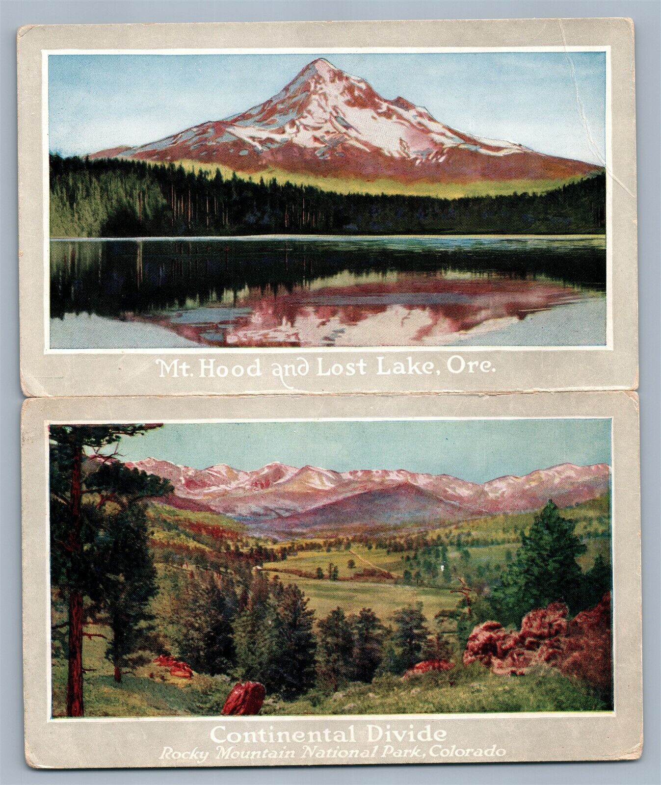 ROCKY MTN PARK CO & MT.HOOD LOST LAKE OR FOLDING DOUBLE ANTIQUE POSTCARD