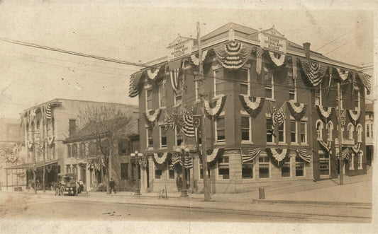 FARMERS NATIONAL BANK STREET SCENE HORSE CART ANTIQUE REAL PHOTO POSTCARD RPPC