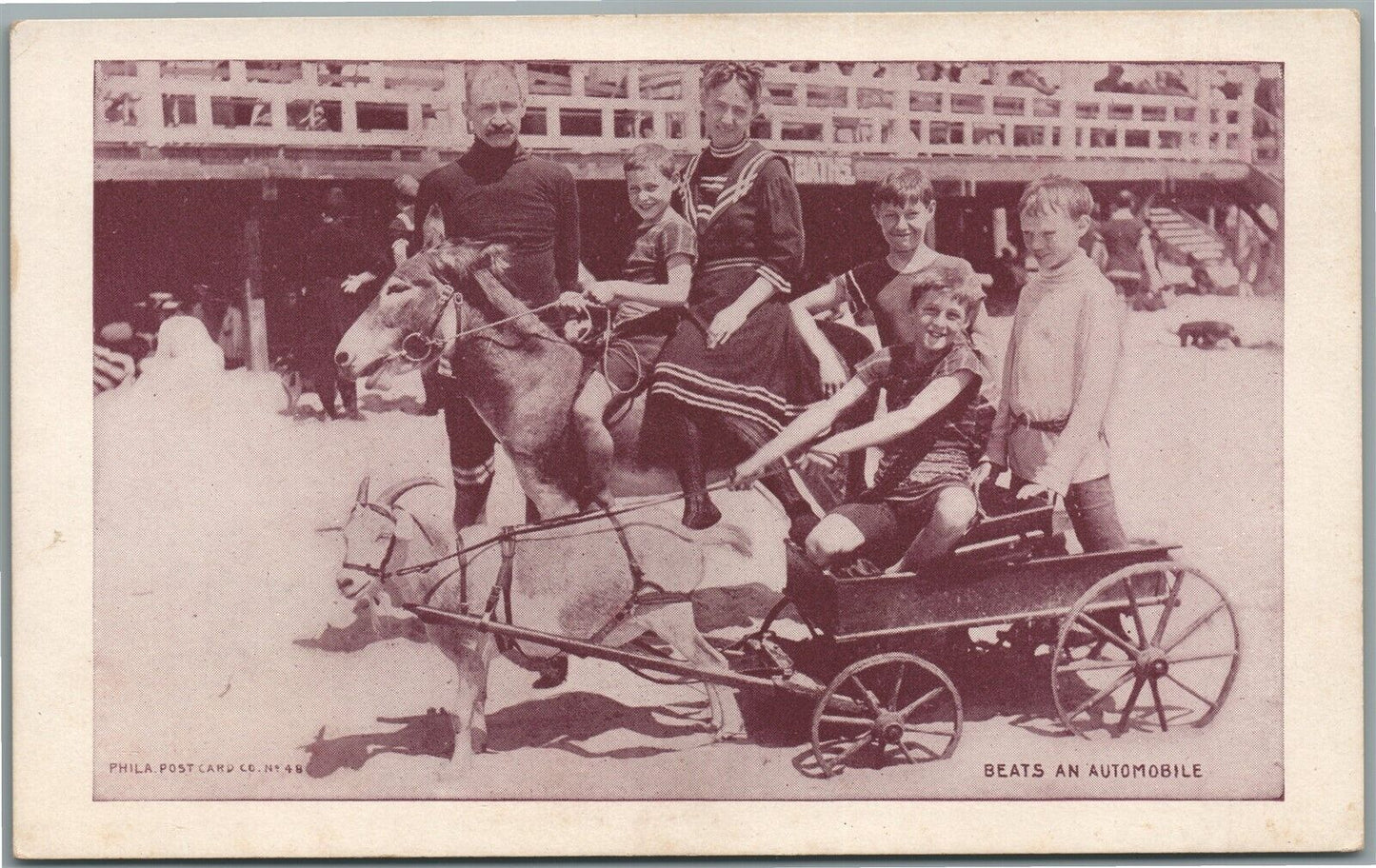 BEATS AN AUTOMOBILE ANTIQUE POSTCARD PHILA POSTCARD CO.