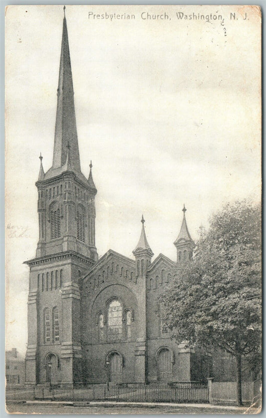 WASHINGTON NJ PRESBYTERIAN CHURCH 1908 ANTIQUE POSTCARD