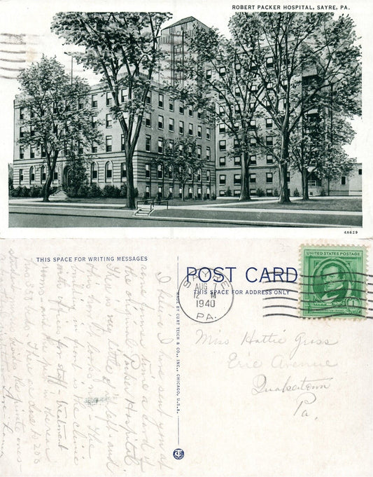 SAYRE PA ROBERT PACKER HOSPITAL 1940 VINTAGE POSTCARD