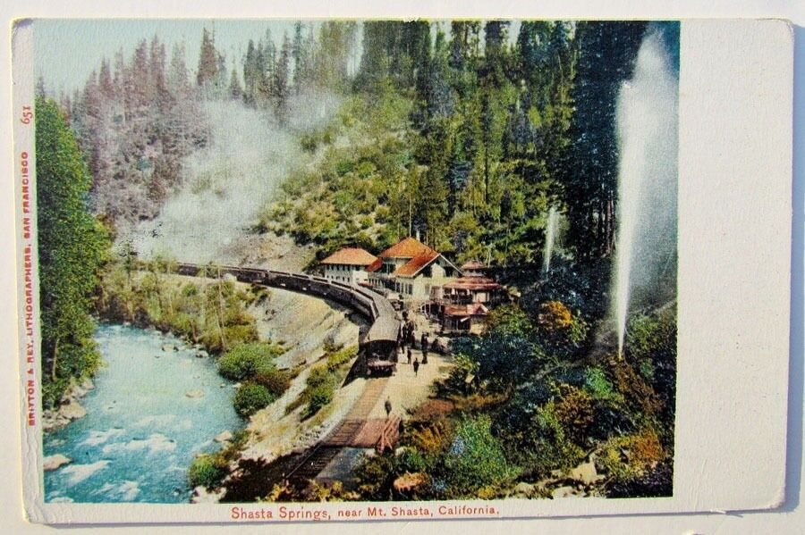 VINTAGE POSTCARD SHASTA SPRINGS CALIFORNIA railway STATION railroad train DEPOT