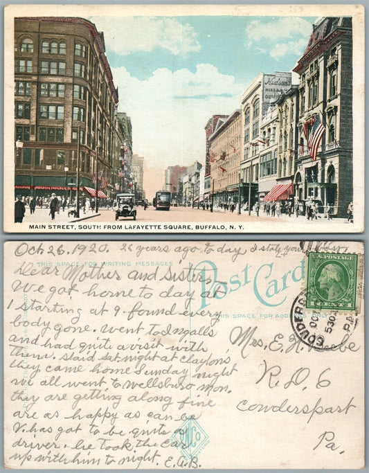 BUFFALO N.Y. MAIN STREET 1920 ANTIQUE POSTCARD