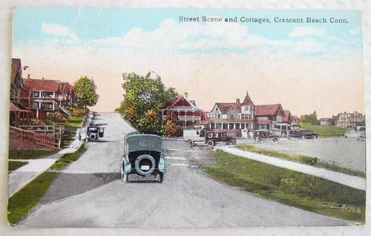 VINTAGE 1940 POSTCARD STREET SCENE & COTTAGES CRESCENT BEACH CONN.