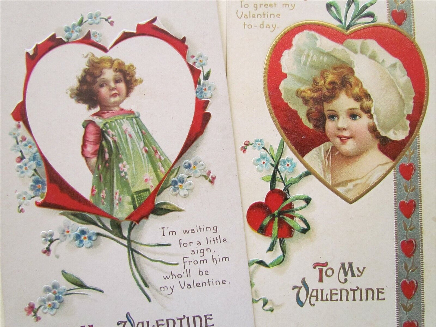 LOT of 13 VALENTINE EMBOSSED ANTIQUE POSTCARDS w/ BOYS GIRLS FLOWERS