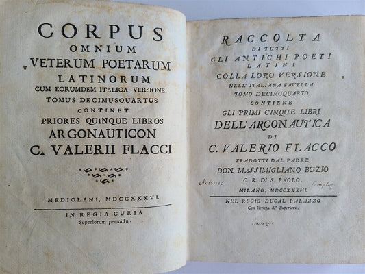 1736 ARGONAUTICA LATIN POETRY in ITALIAN antique by C. VALERII FLACCI