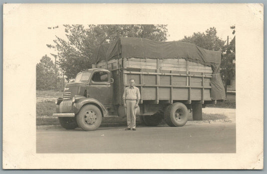 LARGE TRUCK w/ DRIVER VINTAGE REAL PHOTO POSTCARD RPPC