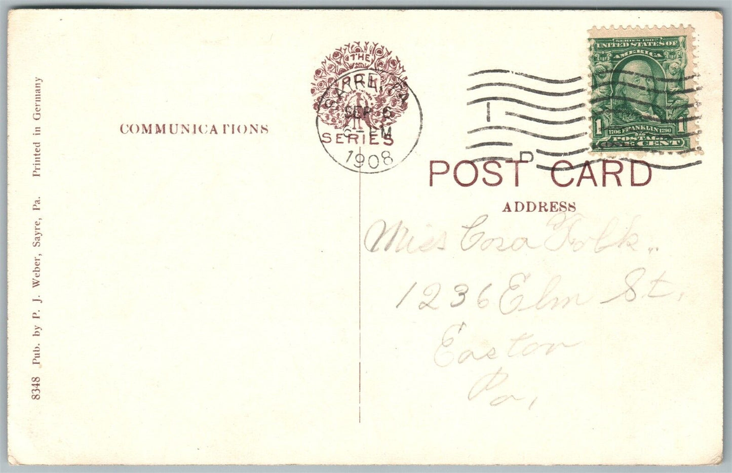 SAYRE PA LOCKHART STREET 1908 ANTIQUE POSTCARD