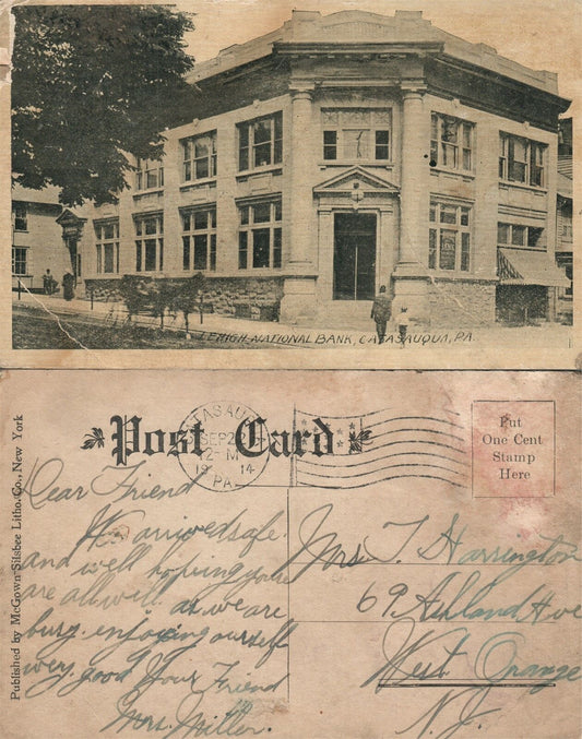 CATASAUQUA PA LEHIGH NATIONAL BANK 1914 ANTIQUE POSTCARD