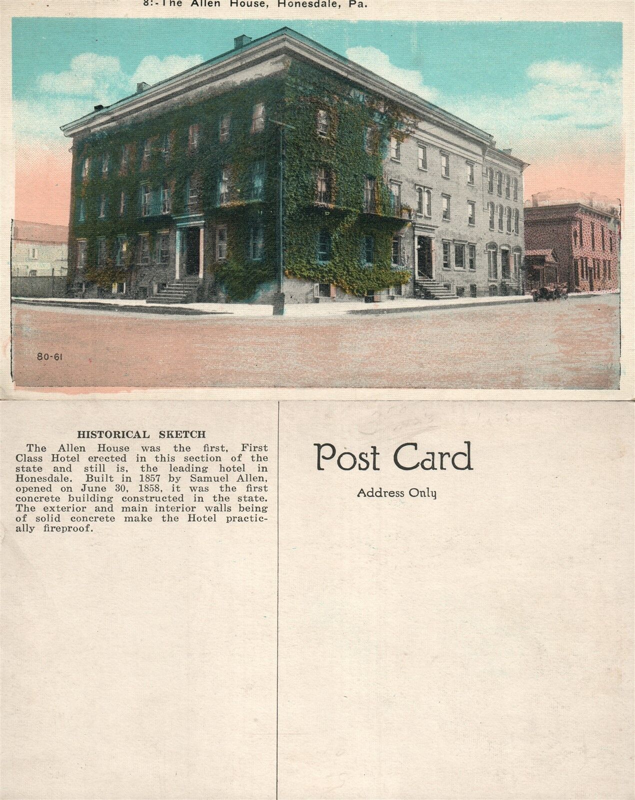 HONESDALE PA ALLEN HOUSE ANTIQUE POSTCARD