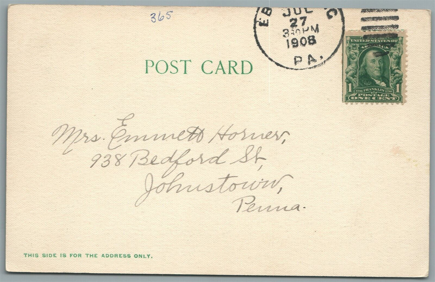 EBENSBURG PA OLD STAGE TAVERN ANTIQUE POSTCARD