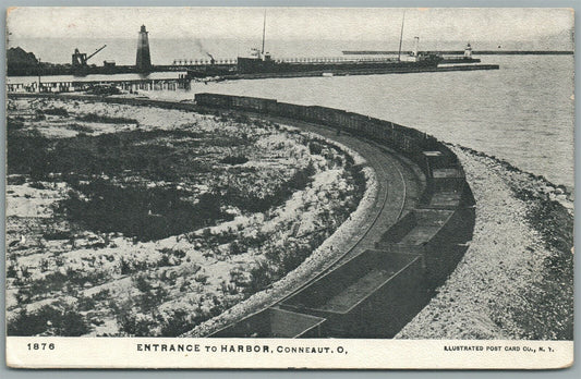 CONNEAUT OH LIGHT HOUSE RAILROAD ENTRANCE TO HARBOR ANTIQUE POSTCARD