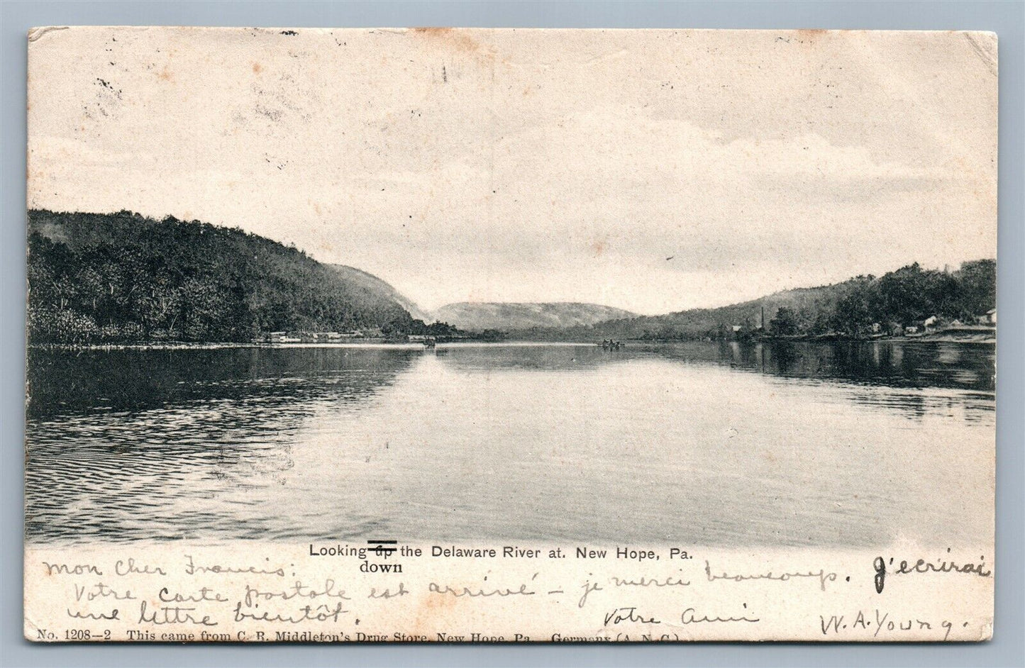NEW HOPE PA DELAWARE RIVER ANTIQUE POSTCARD