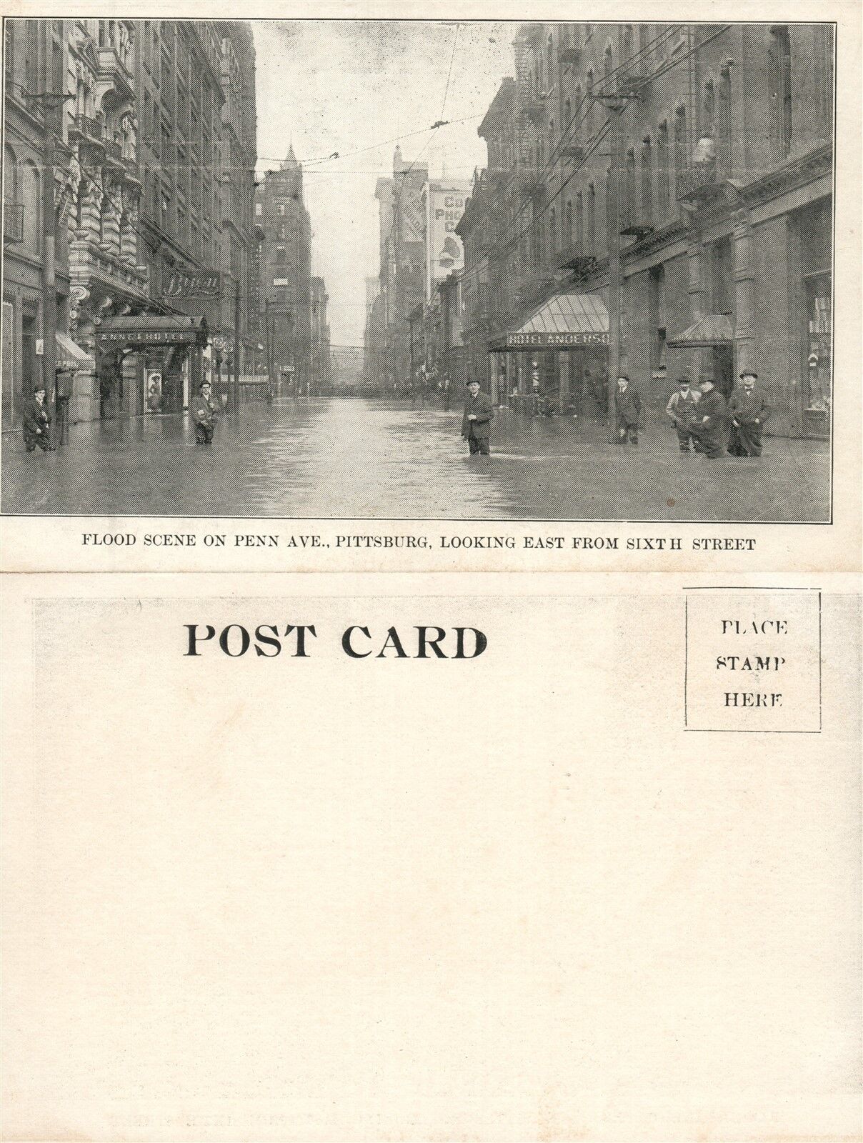 PITTSBURG PA PENN AVENUE FLOOD SCENE UNDIVIDED ANTIQUE POSTCARD