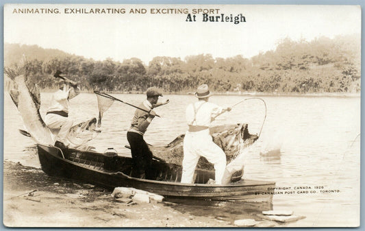 FISHING EXAGGERATED BURLEIGH CANADA ANTIQUE REAL PHOTO POSTCARD RPPC