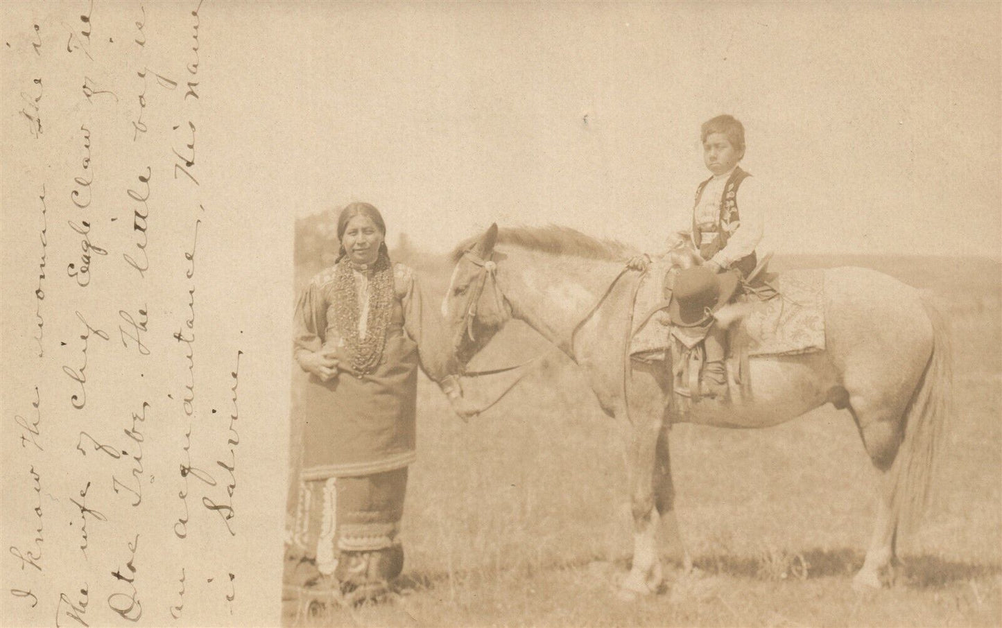 AMERICAN INDIANS BOY ON HORSE ANTIQUE REAL PHOTO POSTCARD RPPC