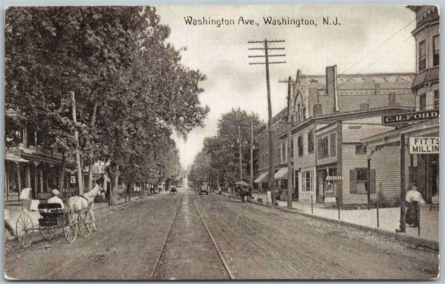 WASHINGTON NJ WASHINGTON AVENUE 1908 ANTIQUE POSTCARD w/ CORK CANCEL