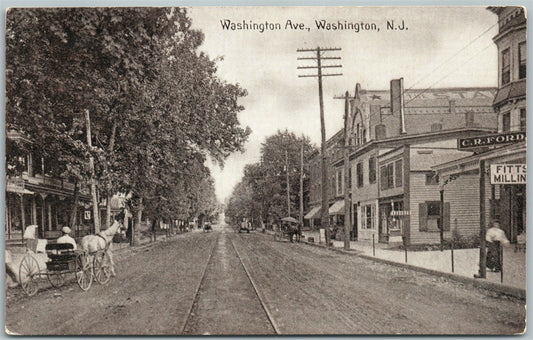 WASHINGTON NJ WASHINGTON AVENUE 1908 ANTIQUE POSTCARD w/ CORK CANCEL