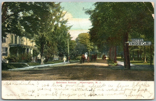 WASHINGTON NJ BELVIDERE AVENUE 1907 UNDIVIDED ANTIQUE POSTCARD w/ CORK CANCEL